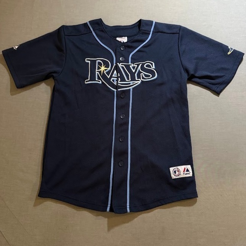 Majestic Tampa Bay Rays Baseball‎ Crawford #13 Jersey Boy's L Blue Short Sleeve
